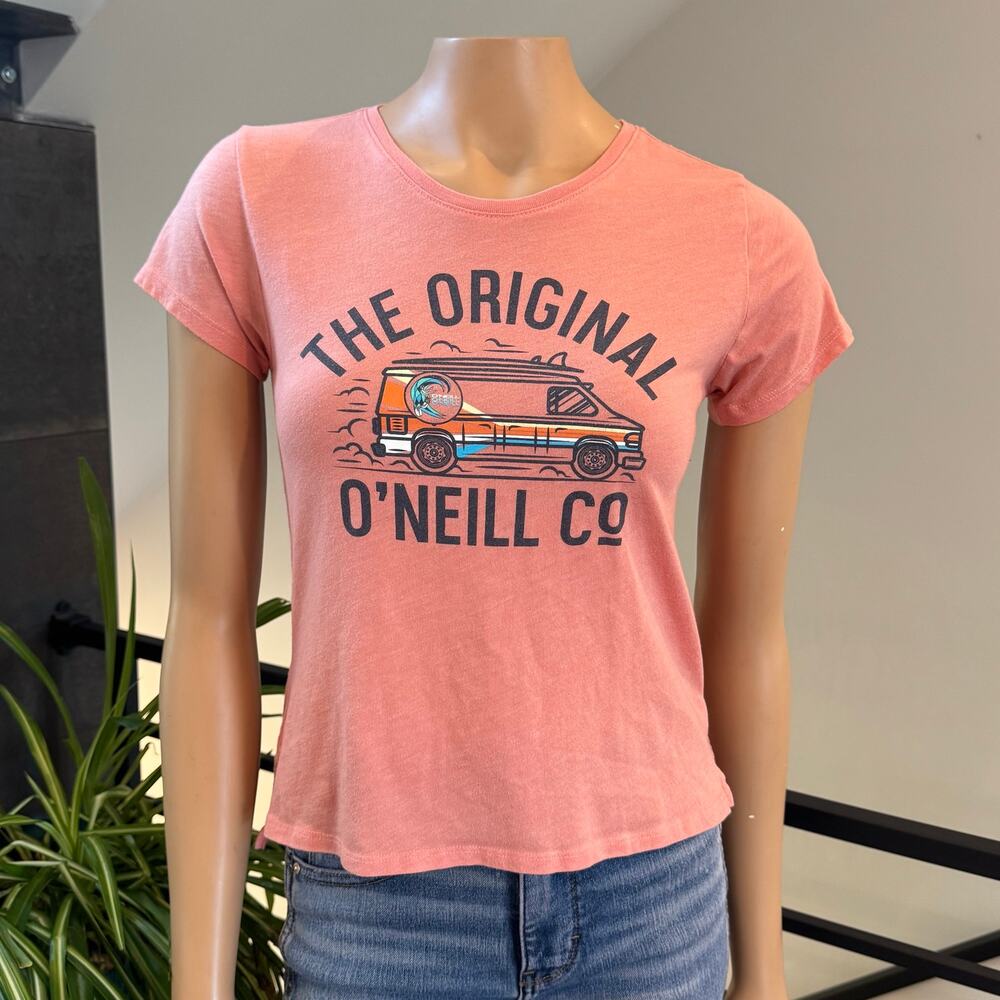 O’Neill Girls Large Pink Surf Van Graphic T-Shirt L 12/14 Retro Beach Summer
